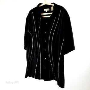 Holiday Party Black Short Sleeve Pin Striped Casual Rayon Dress Shirt